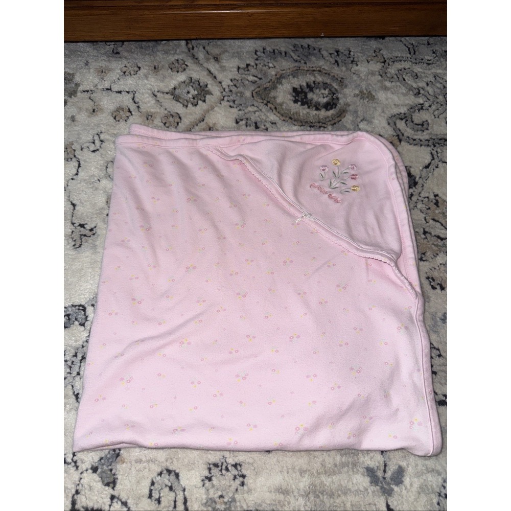 Vintage McBaby Receiving Blanket Floral Petite Bebe Pink w/Satin Binding 30x30